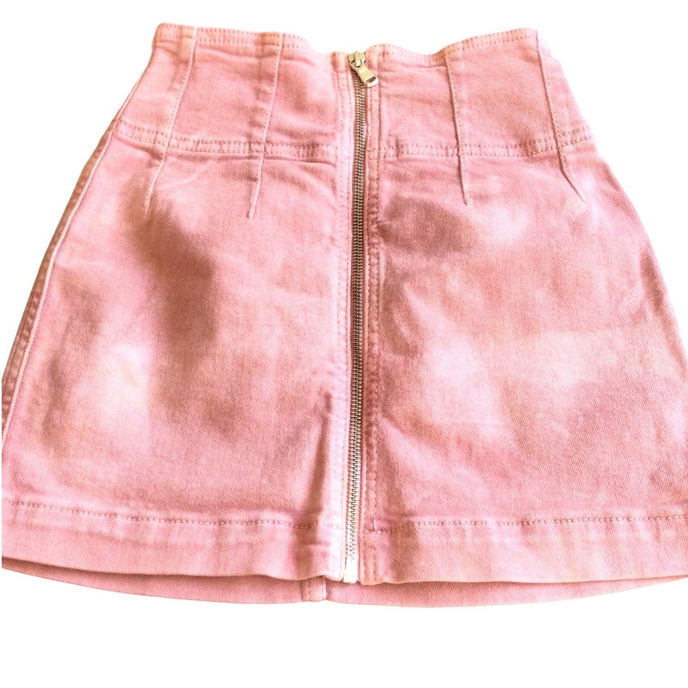 We the Free 24 Pink Denim A Line Mini Skirt Zip Front High Waist XS